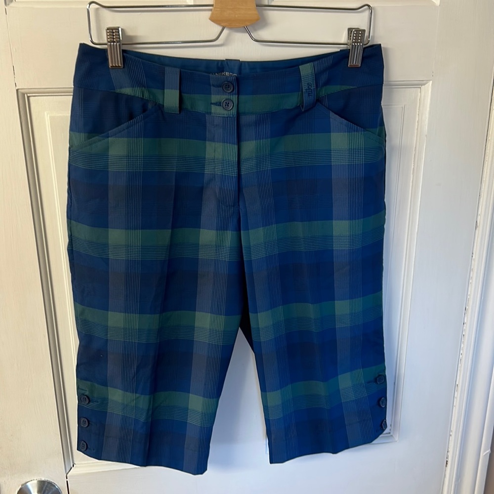 Nike Blue and Green Plaid Athletic Shorts
